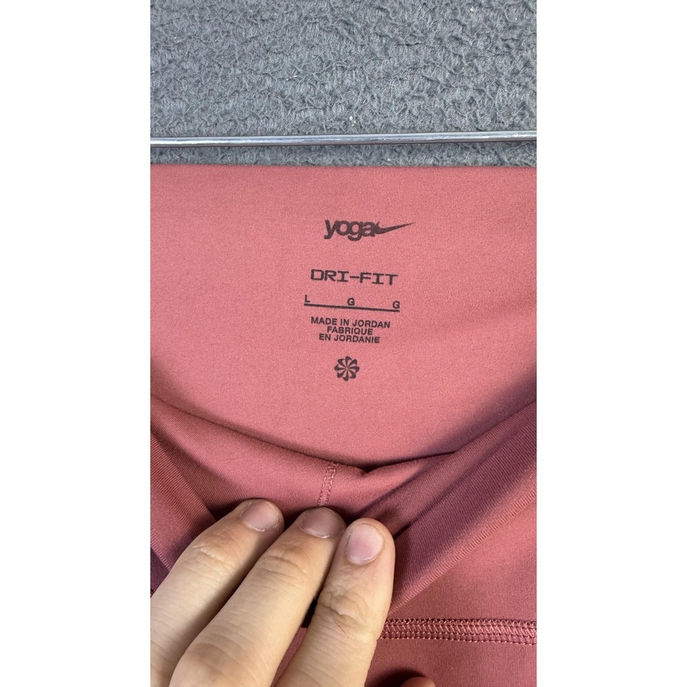 Nike Yoga Dri-Fit Leggings Womens Large Pink Colorblock Ankle Stretch Activewear - Picture 5 of 8
